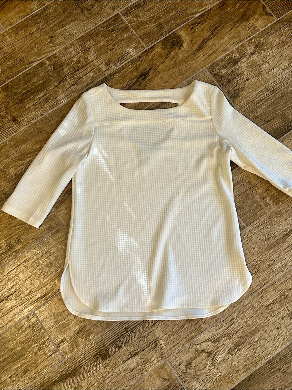 Jules & Leopold Cream Boatneck 3/4 Sleeve Waffle Tunic
